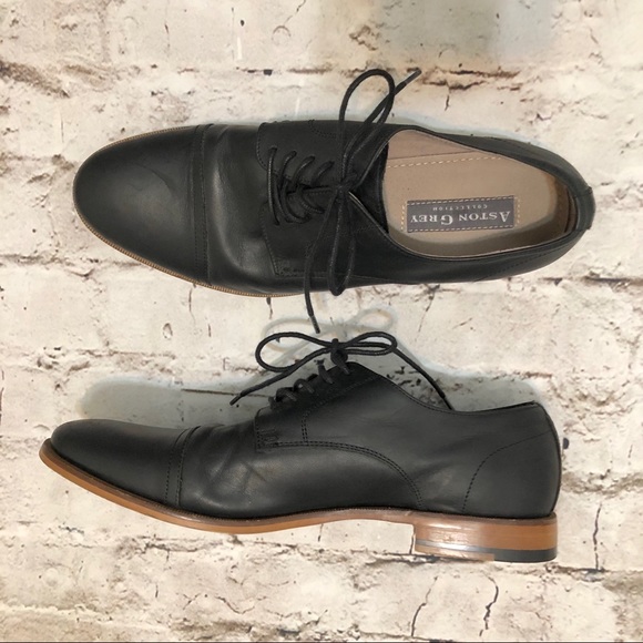 Aston Grey Black Leather Ian Shoes 8 